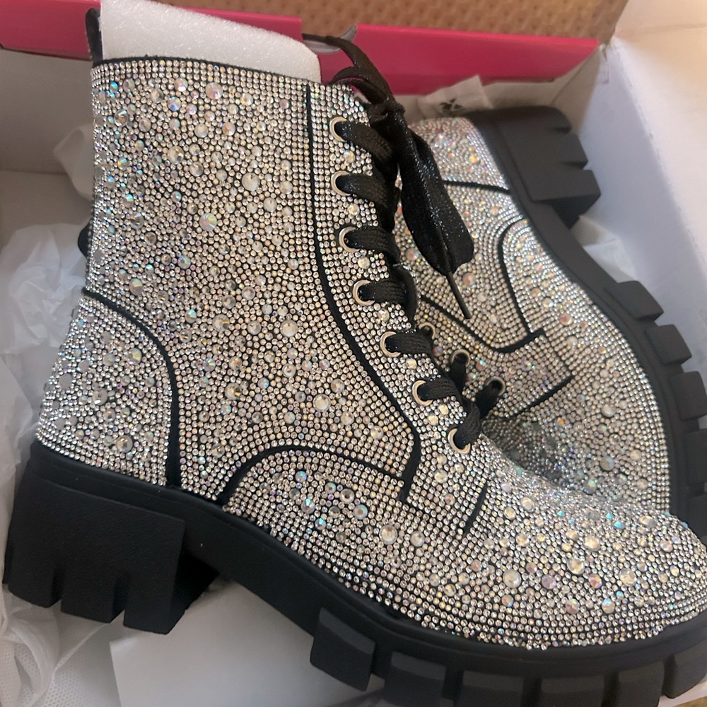 Rhinestone combat boots